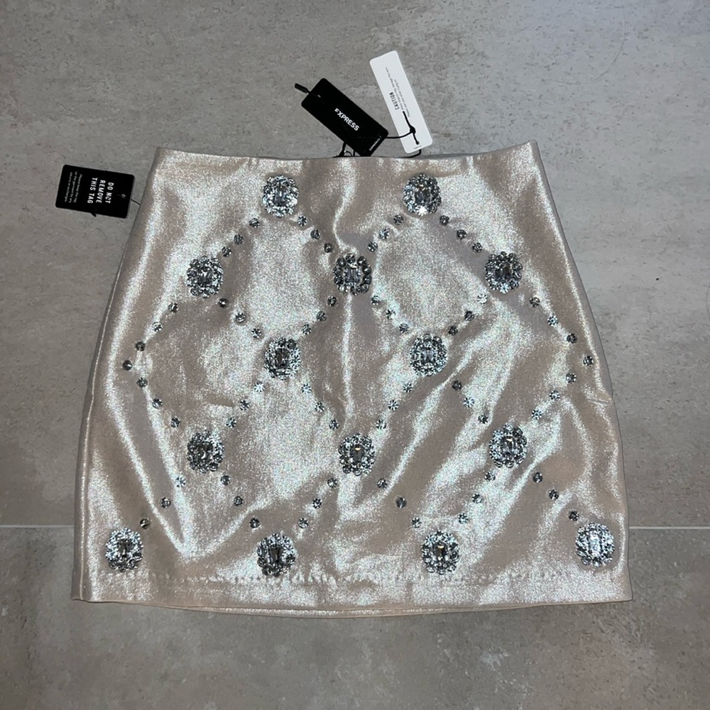 High Waisted Metallic Embellished Mini Skirt EXPRESS